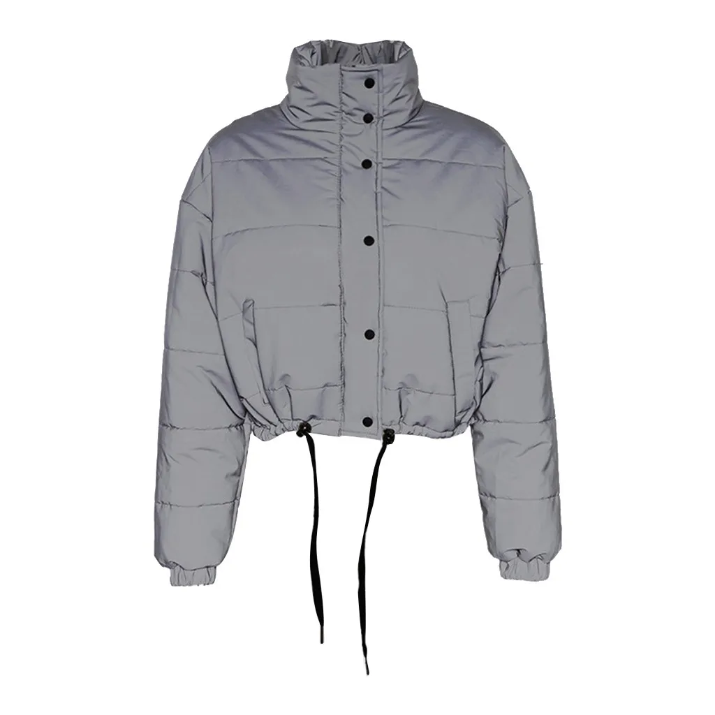 New Winter Fashion Reflective Short Warm Women Coat Cotton Padded Jackets top Gray Color Ladies Parka ladies | Женская одежда