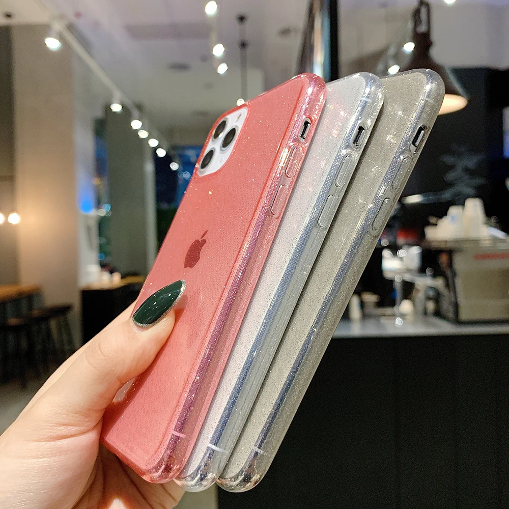 Блестящие прозрачные мягкие силиконовые чехлы из ТПУ для Apple iPhone 11 Pro Max 13 12 Mini 7 8 6 6s