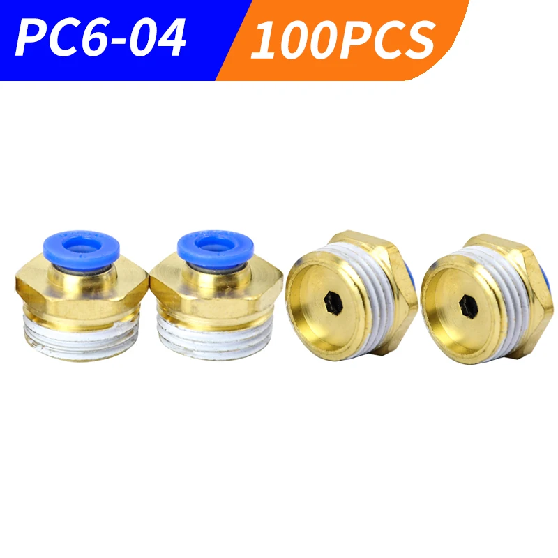 

Free Shipping 100 PCS BSPT PC6-04, 6mm To 1/2' Pneumatic Connectors Male Straight One-Touch Fittings