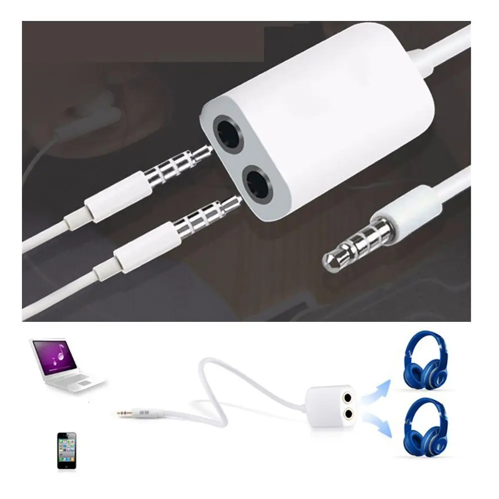 

1PC 3.5mm White Double Earphone Headphone Y Splitter Cable Cord Adapter Jack Plug Audio Cable Cellphone Accessories