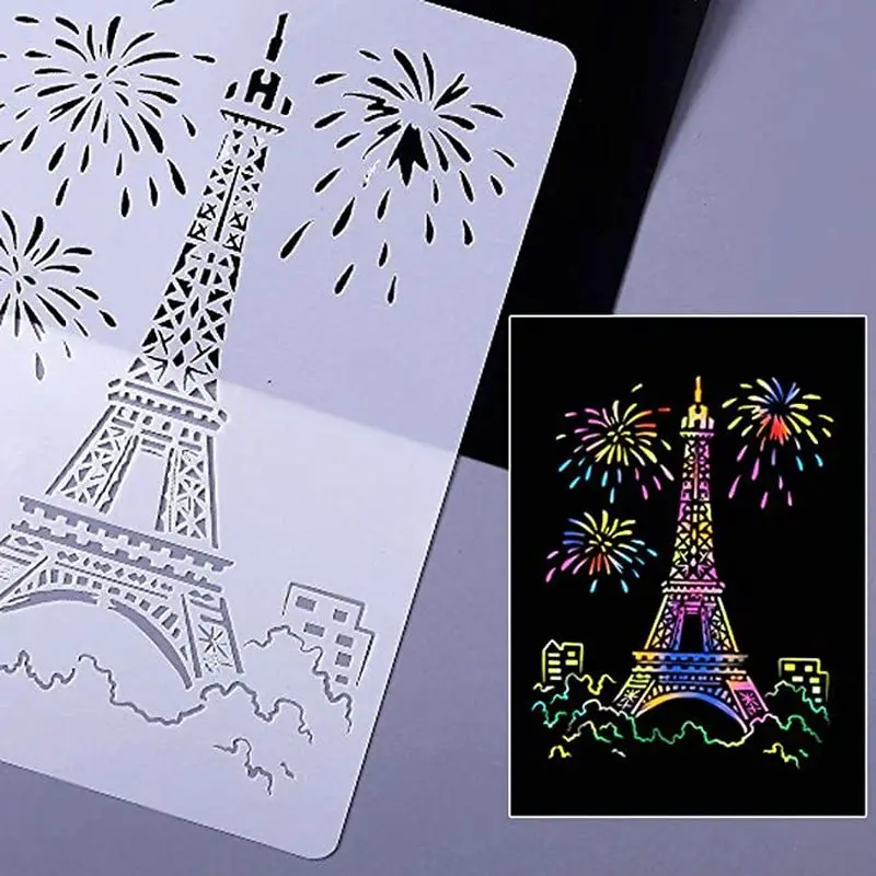 A4 Painting Stencils for Canvas World's Historic Sites/Landmark Architecture Series Eiffel Tower London Bridge Big Ben etc. |