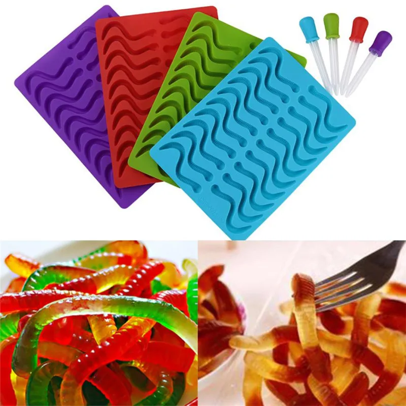 

20 S lots Silicone Earthworm Gummy Mold Tray Bake Chocolate Candy Maker Mould Kids DIY Earth Worm Jelly Ice Cube Plate Molds