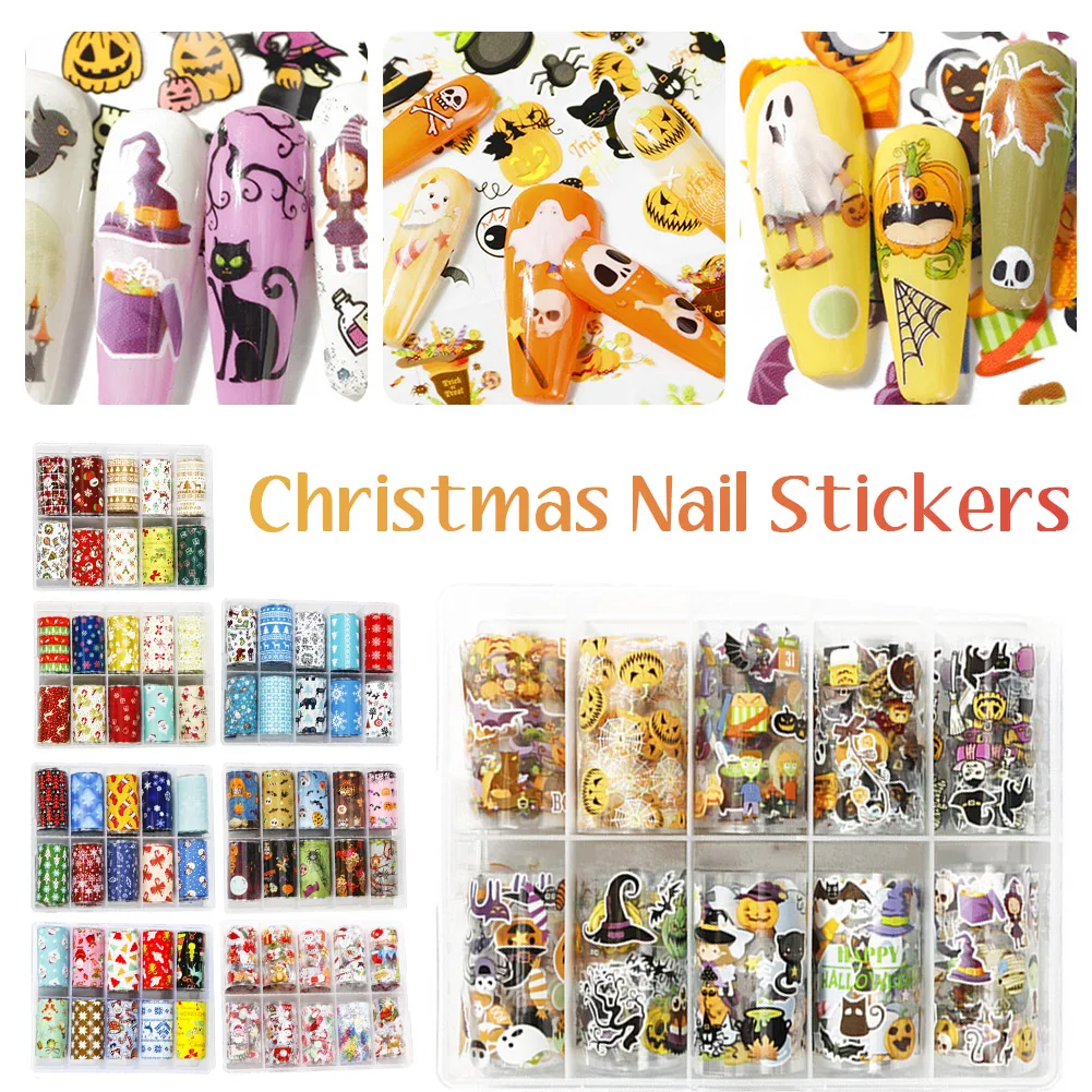 

Christmas Nail Foils Transfer Stickers Snowflake Santa Claus Nail Art Supplies DIY Nail Stickers Manicure Accessories Decals