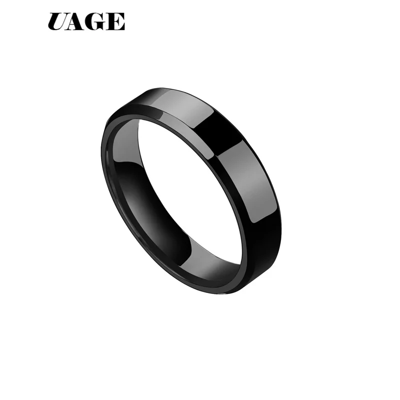 UAGE 2018 6mm Titanium Steel Black Finger Rings For Man Silver Plated Ring Women Golden-color Jewelry Female Wedding | Украшения и