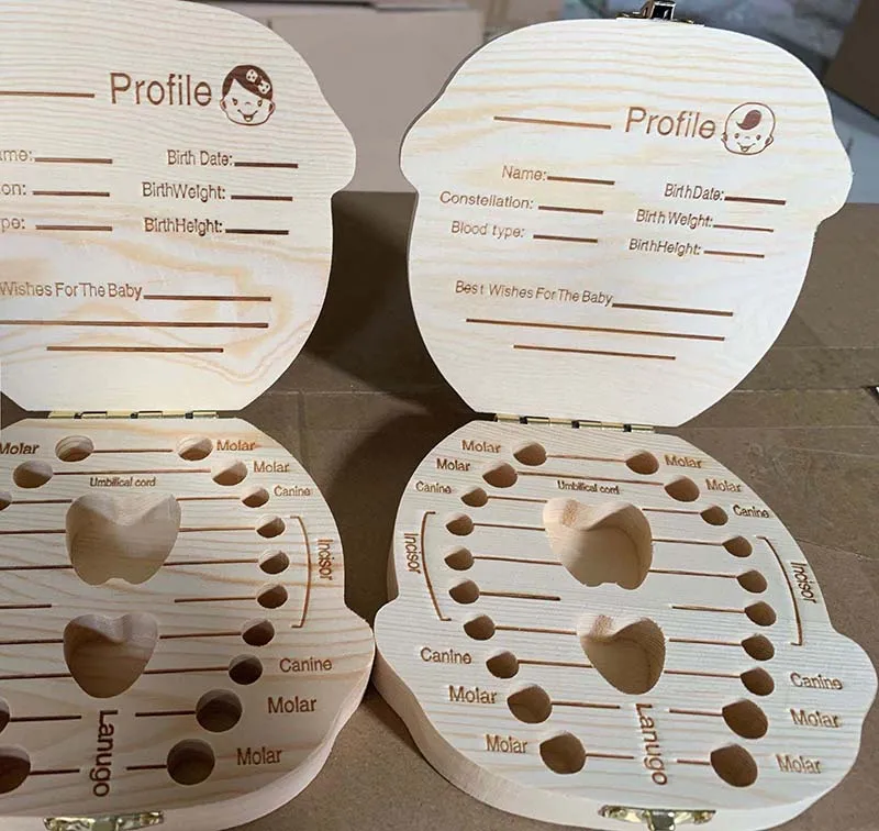 

Wooden Storage Box English/Spanish/French/Russian/Italian Teeth Umbilical Lanugo Organizer Gift Keepsakes Save For Baby Kids