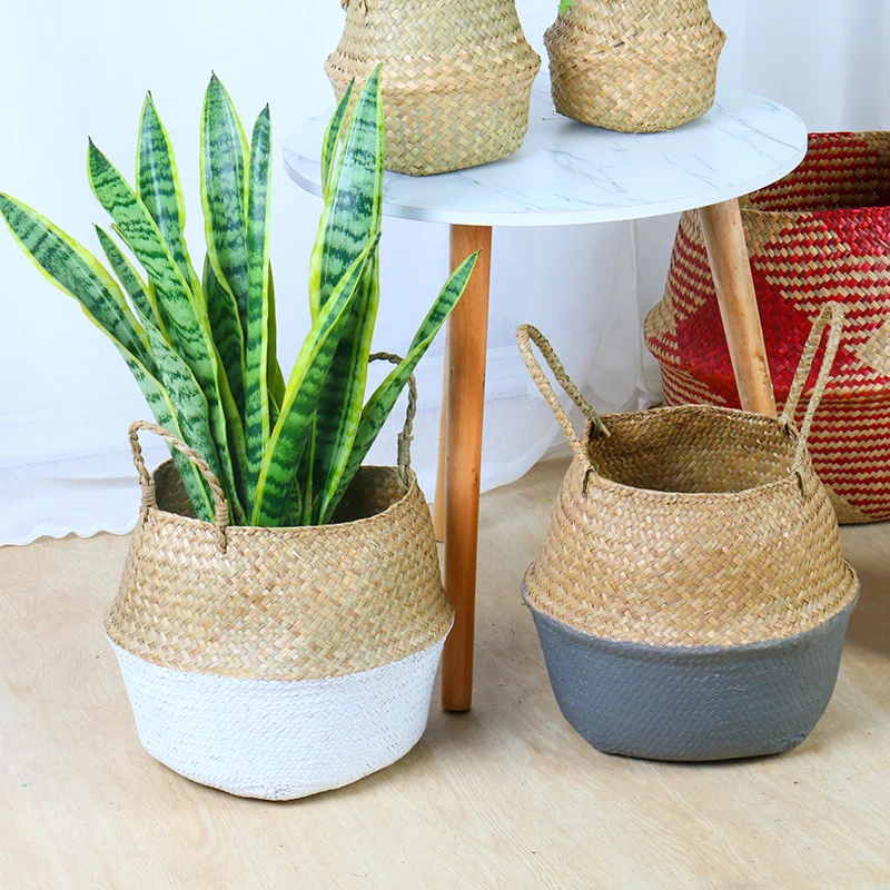 Storage Basket Rattan Straw Wicker Folding Flower Pot Seagrasss Baskets Garden Planter | Дом и сад