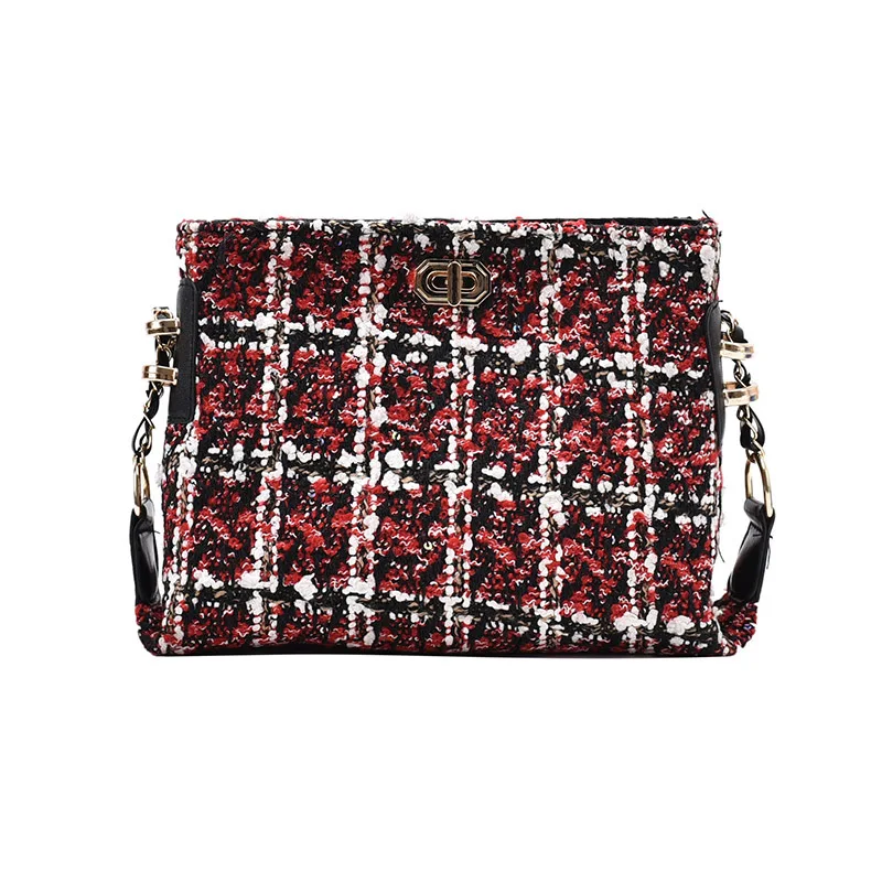 

2021 New Women's Fashion Grid Cloth Chain Shoulder Bag Sloping Messenger Crossbody Bag Small Square Bag Satchels