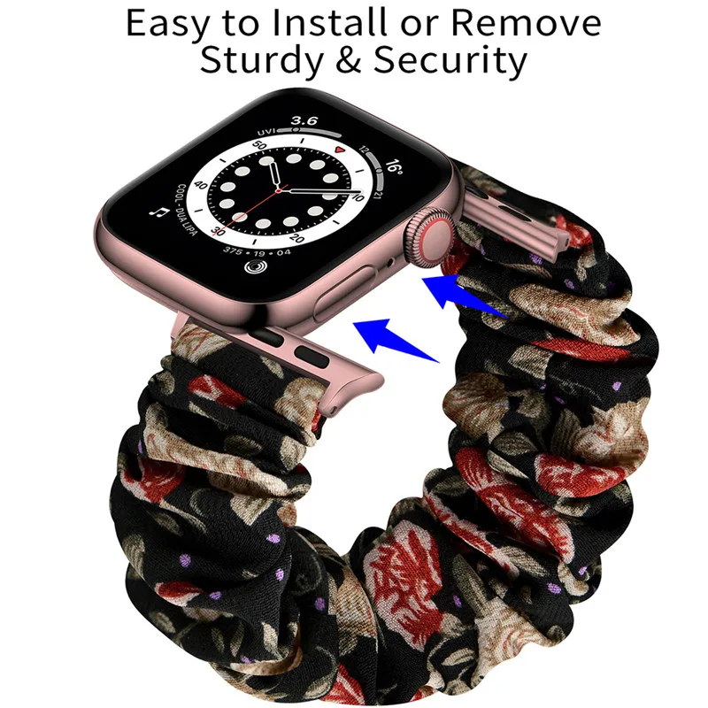 Упругая тканевая резинка для Apple Watch iwatch 6 5 4 3 2 SE 38 мм 42 мм 40 мм 44 мм Цветочный женский манжетный ремешок для часов.