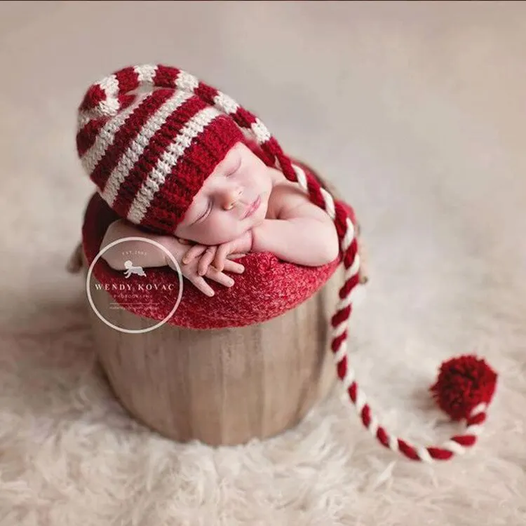 

Long tail ball cap newborn photography props hand-woven baby hat children's new photography props hat