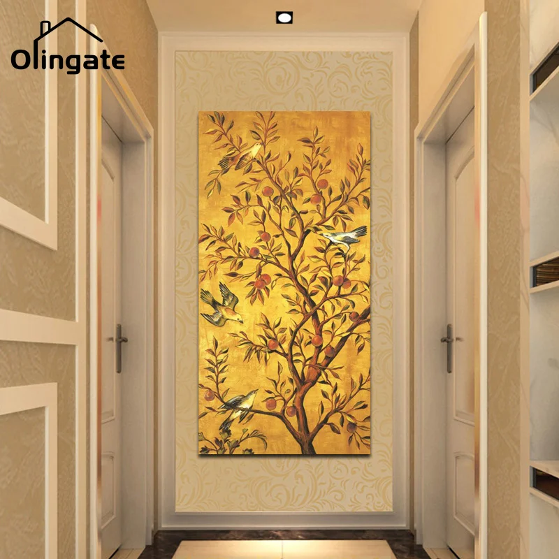 

Modern Landscape Canvas Painting Traditional Fortune Tree and Birds Posters and Prints One Piece Wall Art Home Living Room Decor