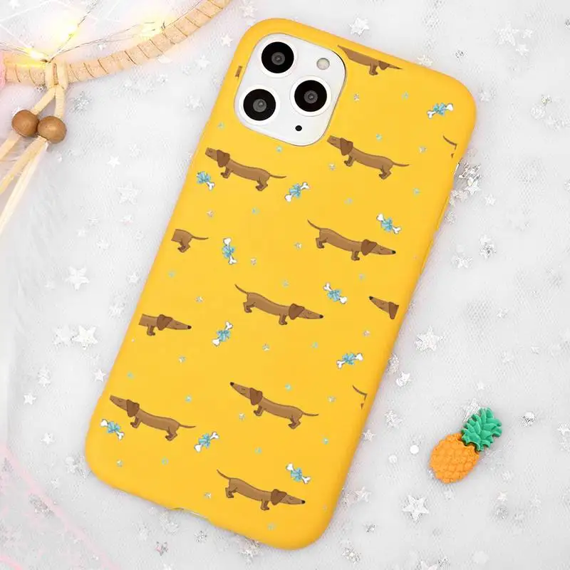 

Cartoons Dachshund Bulldog Phone Case Candy Color Yellow for iPhone 11 12 pro XS MAX 8 7 6 6S Plus X 5S SE 2020 XR