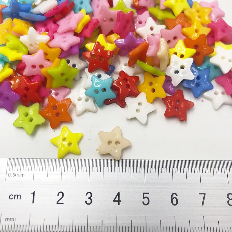 100 шт 12 мм пластиковые пуговицы 2 отверстия Звезда смешанный дизайн окрашенные
