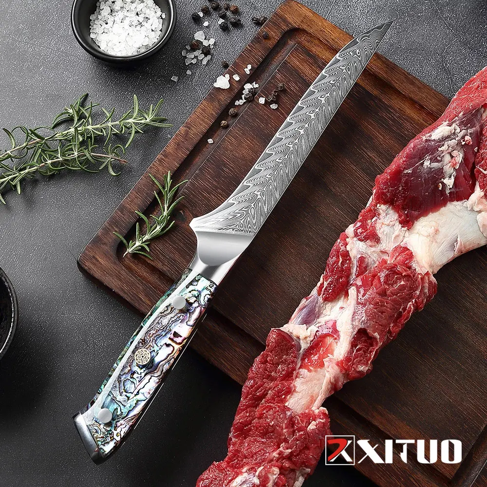 XITUO 6.5 Inch Boning Knife Japanese VG10 Damascus Steel Fish Filleting Meat Slicing Kitchen Knife Abalone Handle Utility Knives