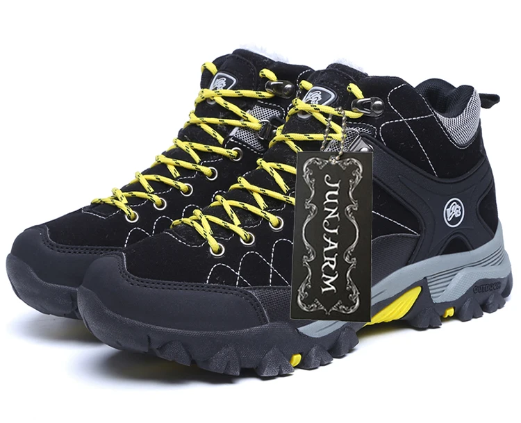 JUNJARM New Men Boots Winter With Fur Warm Snow Boots Men Winter Boots Work Shoes Men Footwear Fashion Rubber Ankle Shoes