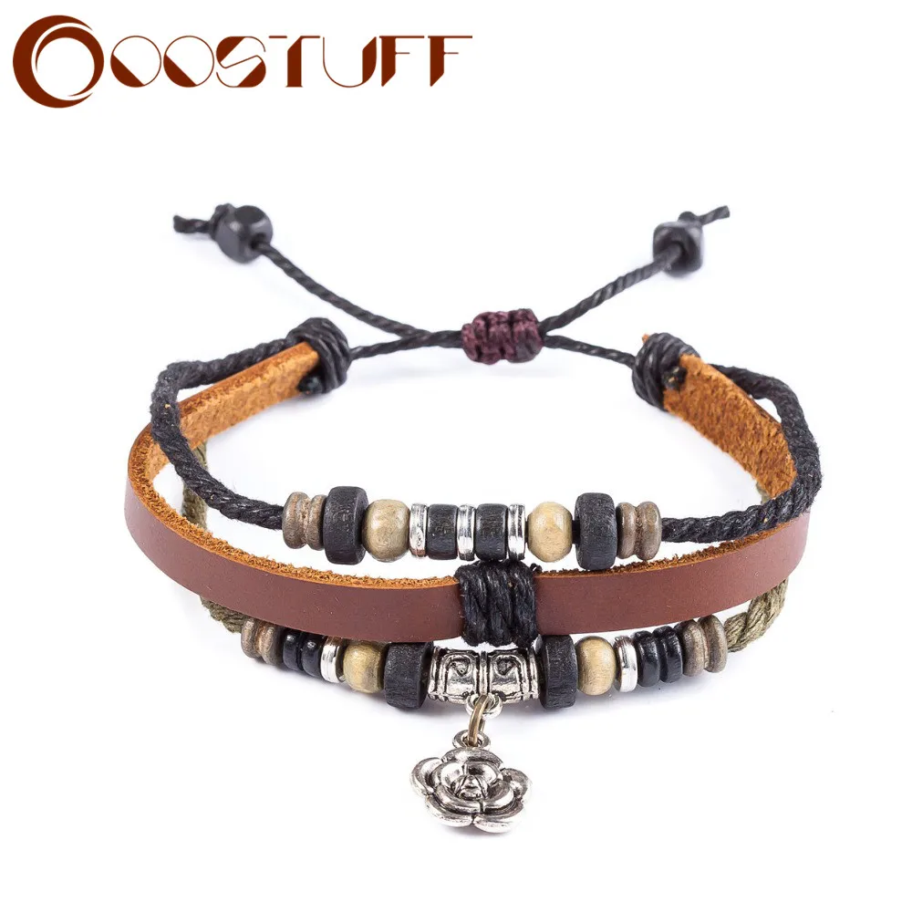 Кожаные браслеты для женщин и мужчин ювелирные изделия подвеска в виде цветка