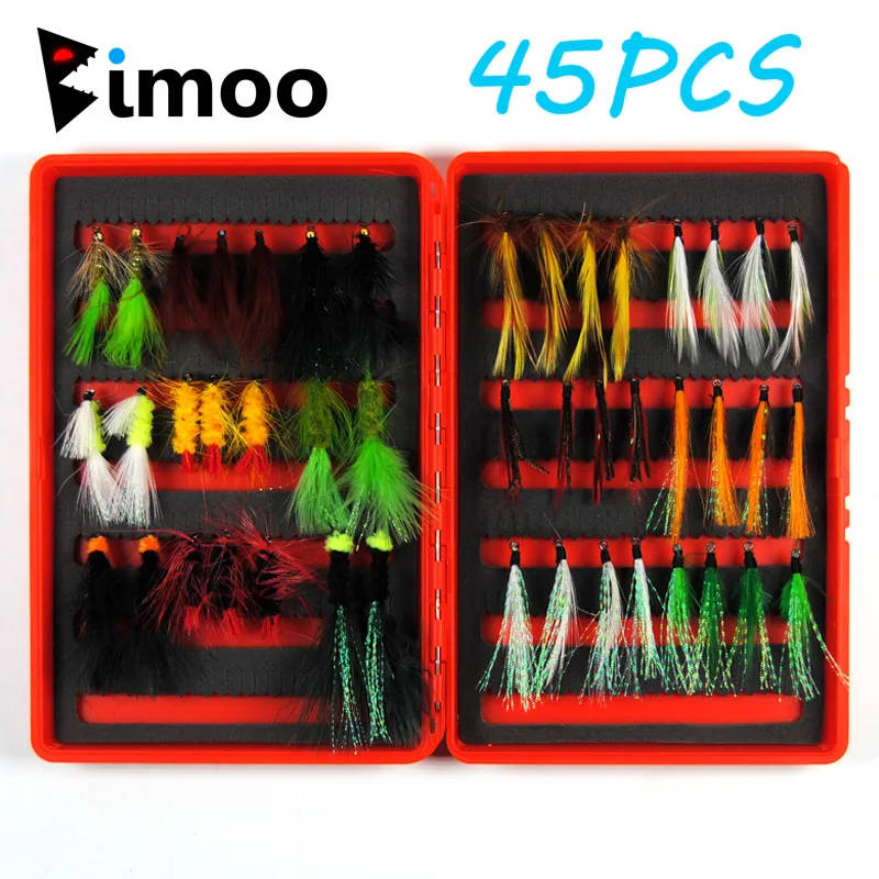Bimoo 45 шт. стример Wolly Bugger мухи для ловли нахлыстом с коробкой набор рыбалки