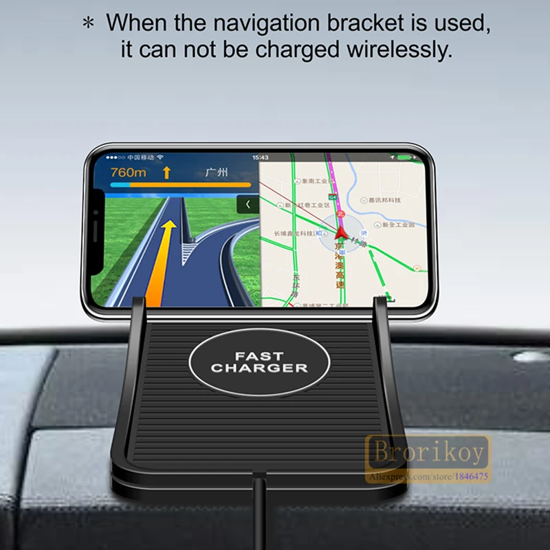 anti slip car qi wireless charger silicone pad with gps stand for apple iphone samsung xiaomi huawei 15w wireless quick charging free global shipping