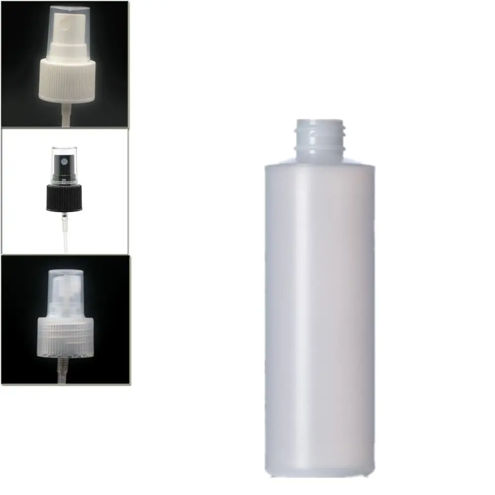 

250ml empty plastic soft bottle ,natural-colored HDPE cylinder round with black/white/transparent Fine Mist Sprayers