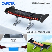 carctr car mini solar spoiler warning light 16led flashing tail lights vibration sensor car rear brake signal light accessories