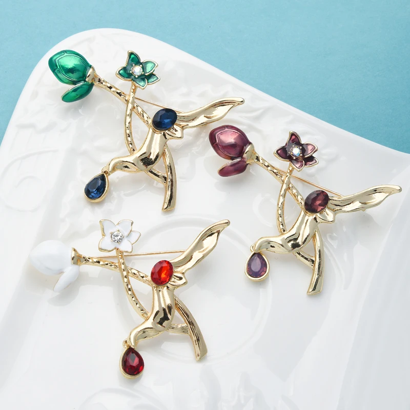 

Wuli&baby 3-color Enamel Flower Brooches Women Unisex Weddings Party Office Brooch Pins Gifts