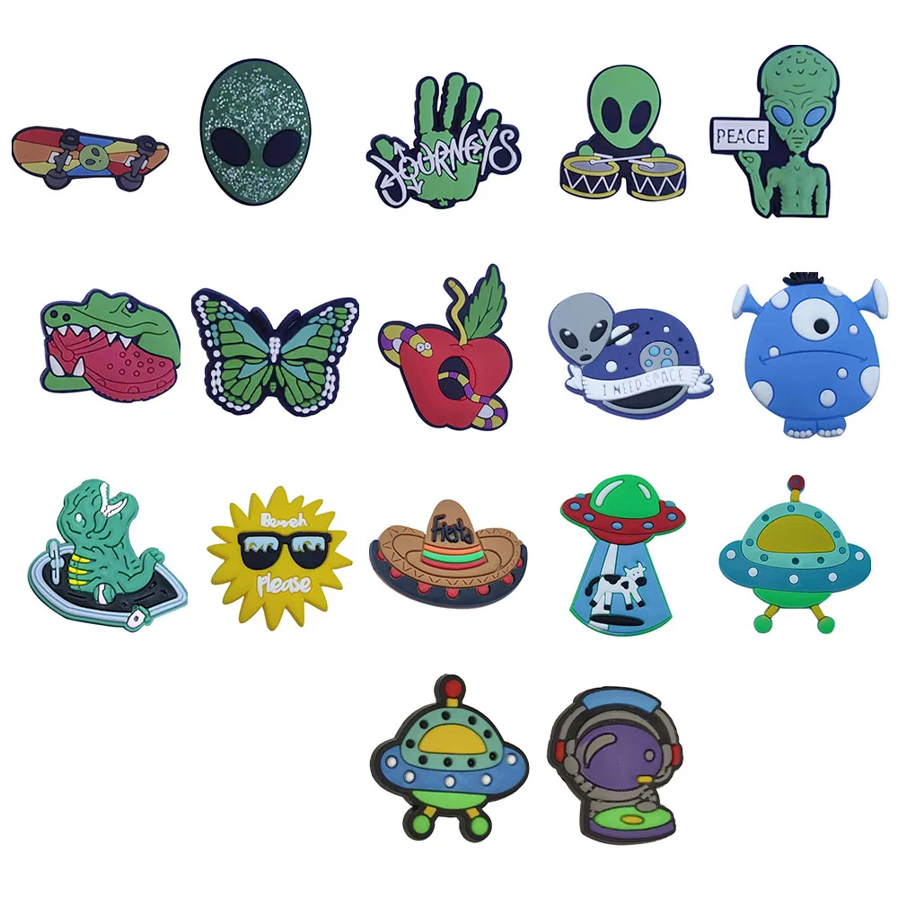 17PCS PVC Cute Fridge Magnetic Sticker Slippers Skateboard Alien Peace Alligator Butterfly Snake Dinosaur Refrigerator Magnets