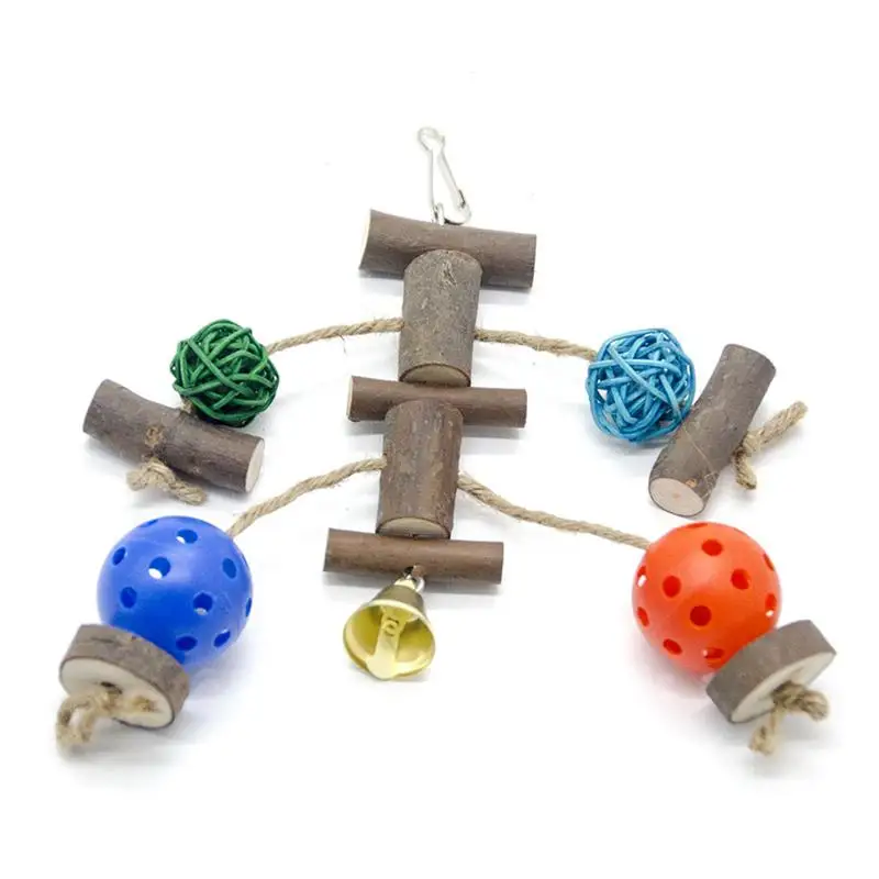 

7pcs Funny Wooden Block Swing Toy Bird Parrot Playing Bite Toy Bird Cage Hanging Toy
