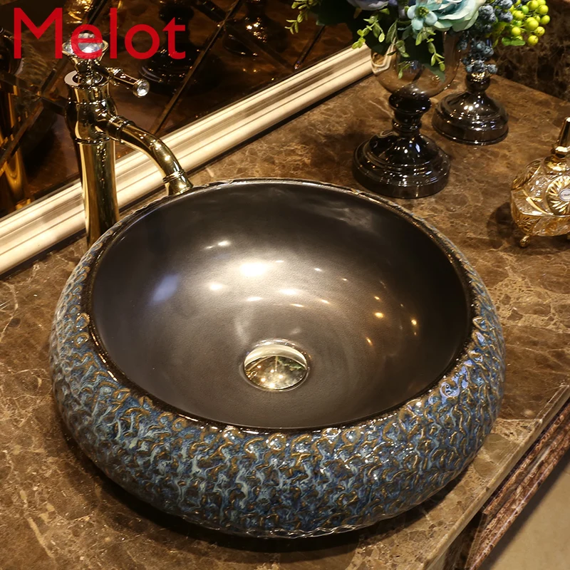 

Гофрированный художественный стол, умывальник для ванной комнаты, керамический умывальник, бытовой круглый межплатформенный умывальник, р...