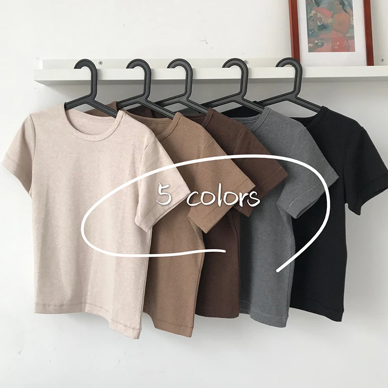 

Korean Casual Solid Ladies T Shirt Fashion Loose O-neck Short Sleeve Female Tshirt Summer Preppy Style Women Chic Tops Tee