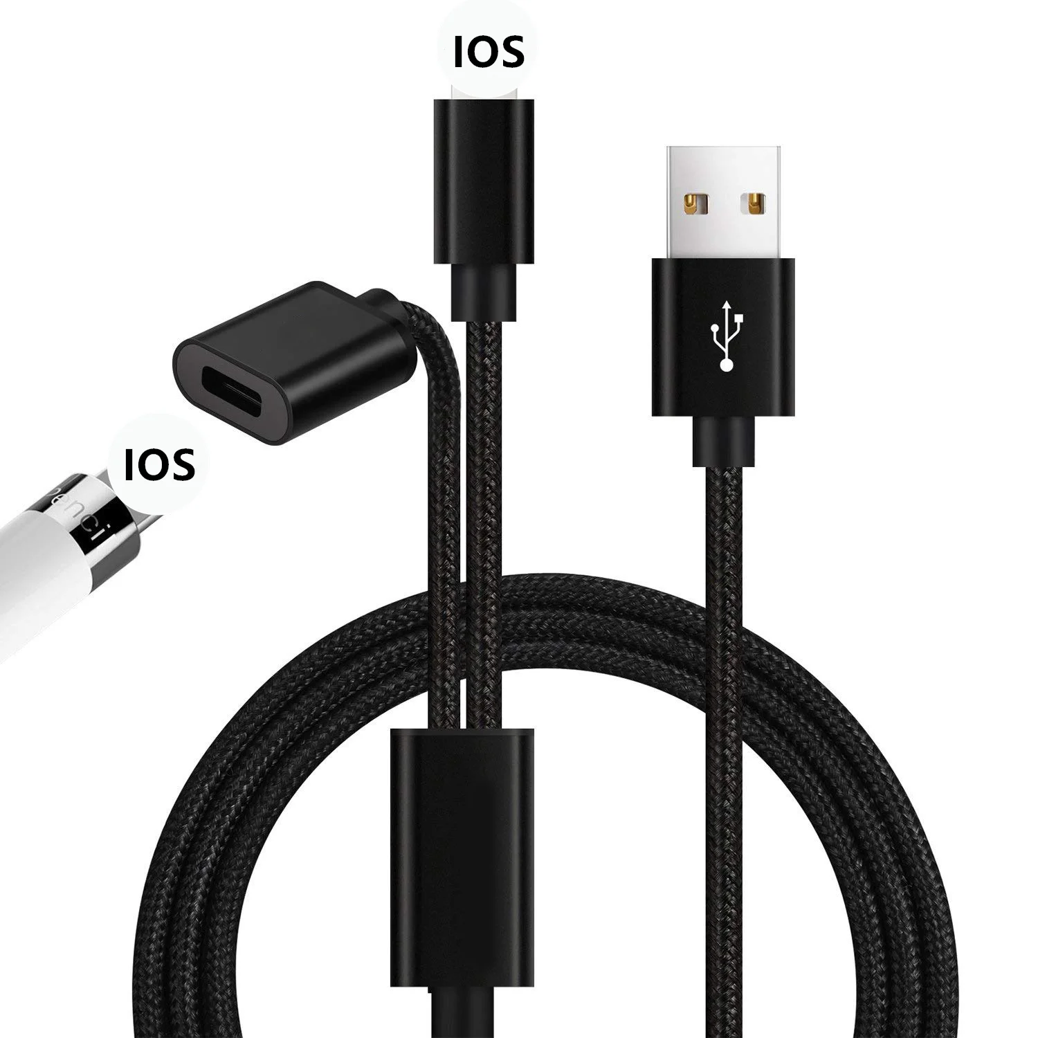 

YSAGi 2 in 1 iPad Pencil USB Nylon Braided Charging Cable Adapter for iPad Pro 9.7"10.5" 12.9" Pencil iPhone X 8 7 6s Data Cable