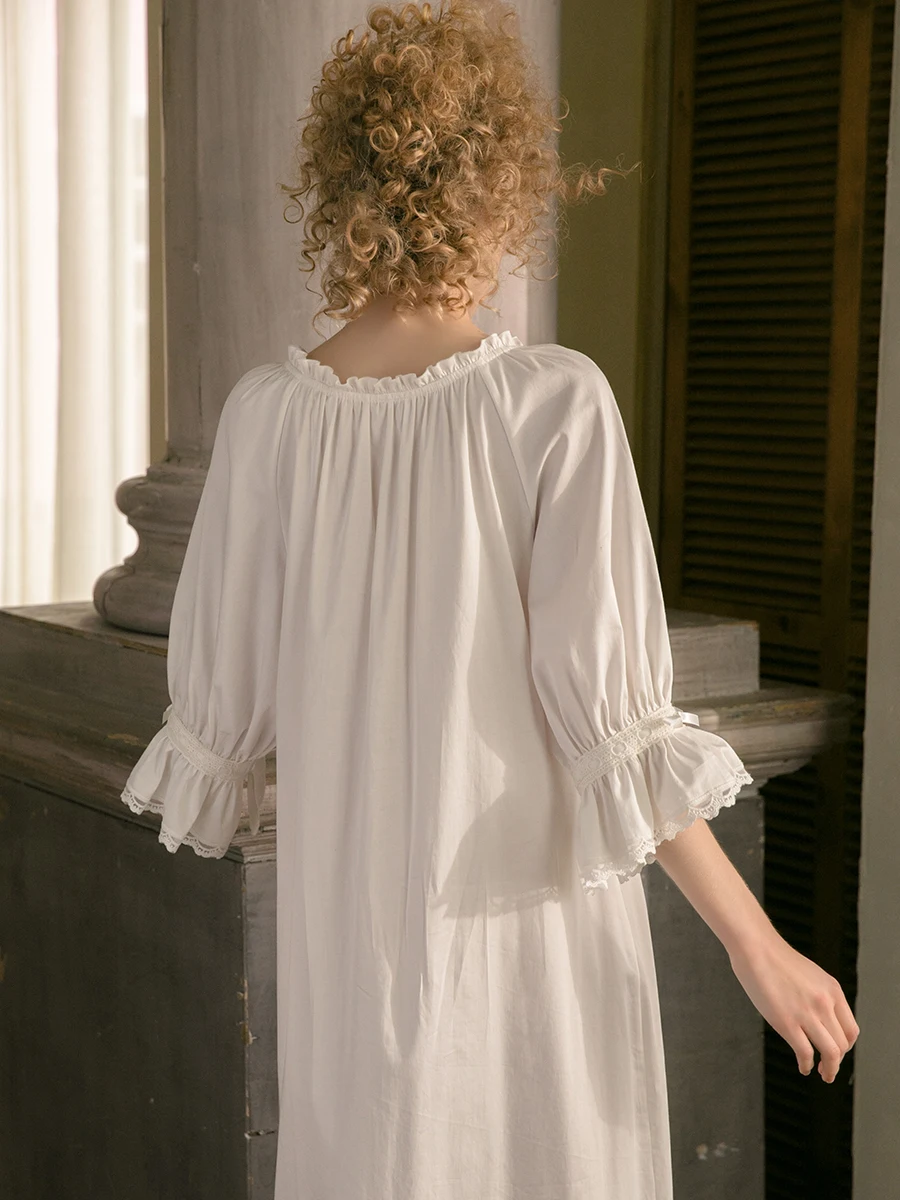 

Cotton Nightgown Women Sweet Lovely Sleepwear White Nightgown Spring Autumn Leisure Fashion Cotton Sleepwear Original