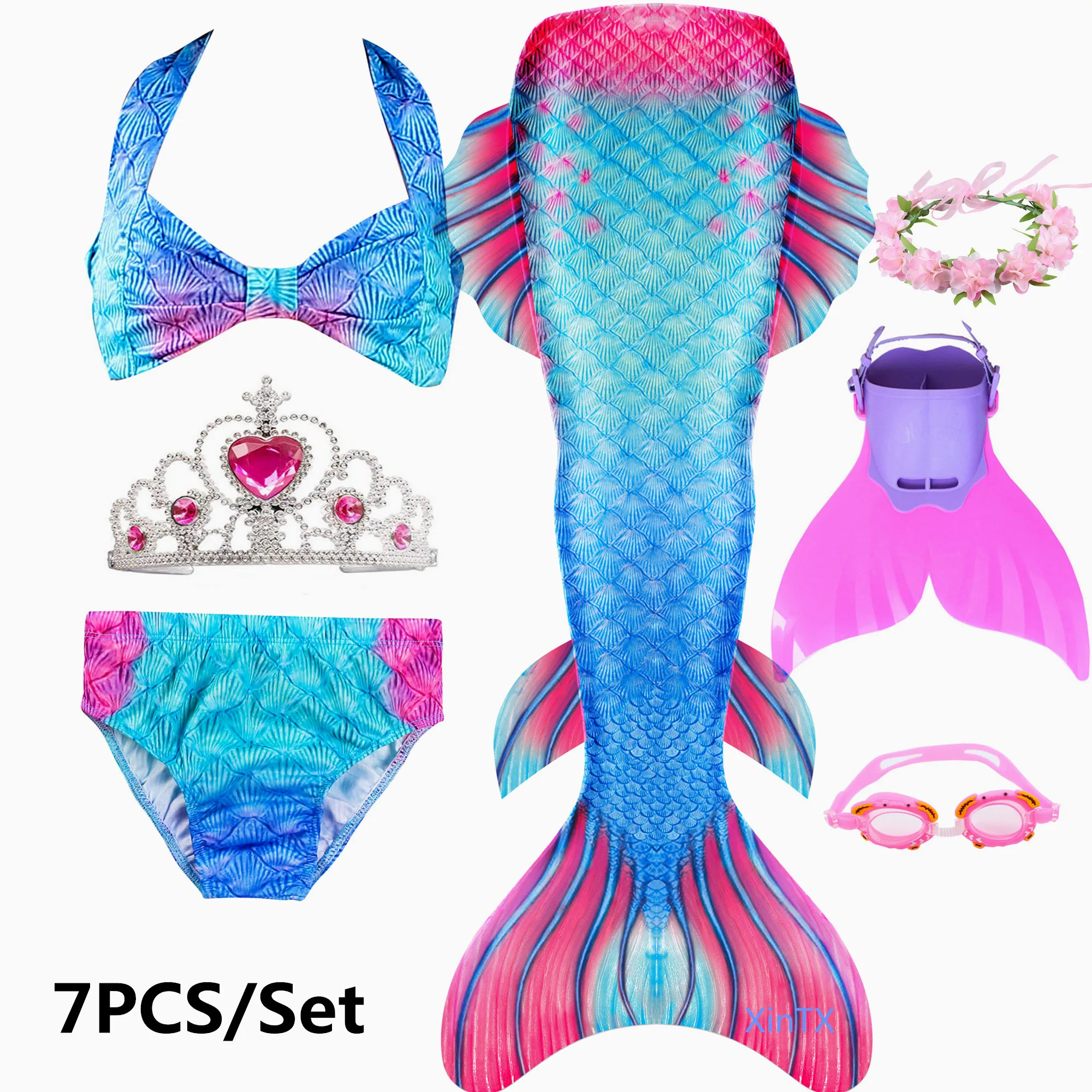 Новое поступление 7 шт./компл. Детский Костюм Русалки Моноласты хвосты для