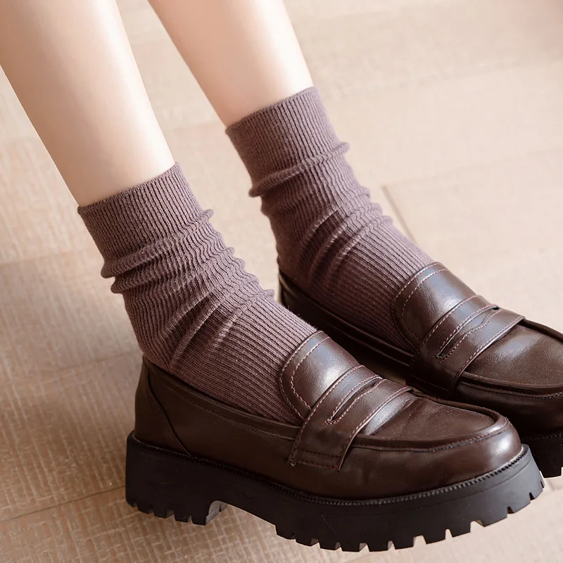 

высокие носки женские харадзюку корейский стиль японский стиль длинные хлопок Однотонные Длинные носки с двойными иглами в японском стиле ...