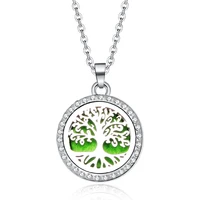 tree of life aromatherapy crystal pendant necklace stainless steel rhinestone aroma essential oil diffuser perfume locket