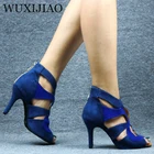 Синие замшевые танцевальные туфли WUXIJIAO для латиноамериканских танцев, обувь для спорта в помещении, профессиональная танцевальная обувь