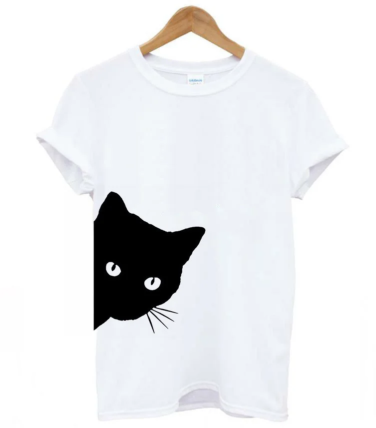Fashion Round Neck Cartoon Cat Print Loose Short Sleeve Women's T-shirt