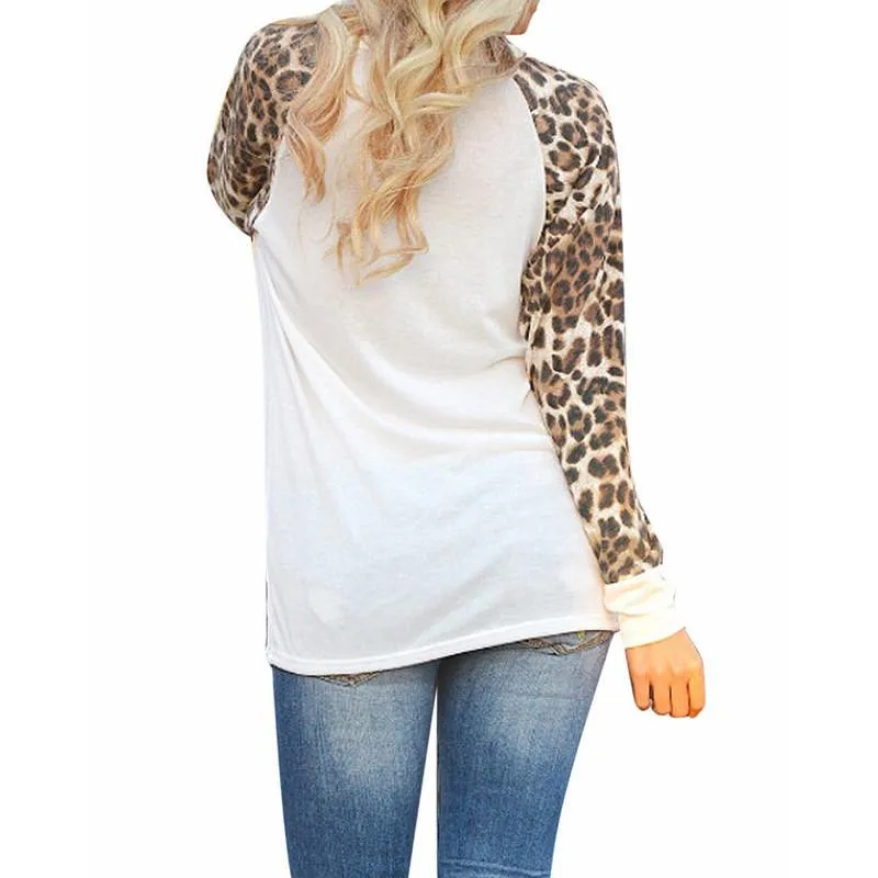 

Women's T-shirt Long-sleeved T-shirt Leopord Pattern Joint Printed Chiffon Tops