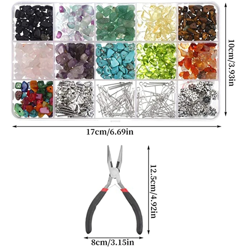 

Crystal Chips and Gemstones Beads for Jewelry Making, with Jewelry Wire, Hooks, Pliers, Jewelry Making Kit for Adults