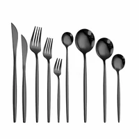 black dessert knife fork spoon cutlery set stainless steel dinnerware set luxury kitchen spoon knife fork tableware dropshipping