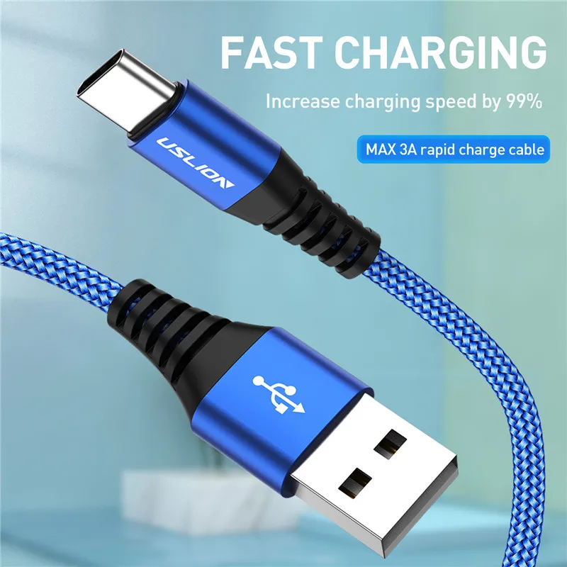 USLION 3A usb type C кабель для samsung S10 S9 S8 Быстрая зарядка type-C Телефон зарядный провод USB C кабель для Xiaomi mi9 Redmi note 7