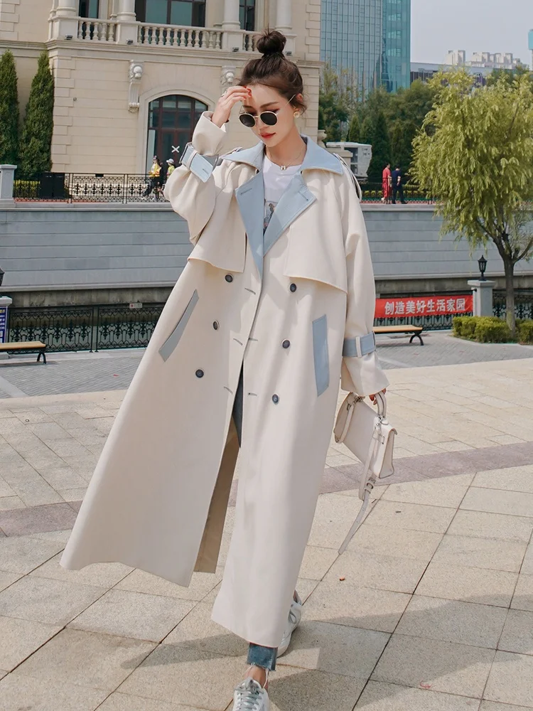 Женский Длинный плащ с поясом куртка большого размера воротником лацканами в