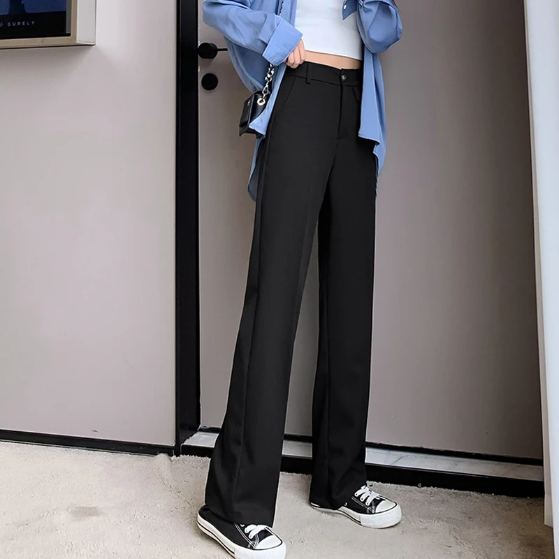

Spring Summer Women Plus Size Floor-Length Suit Pant Plain All Match High Waist Loose Casual Straight Office Pants Lady B14702X