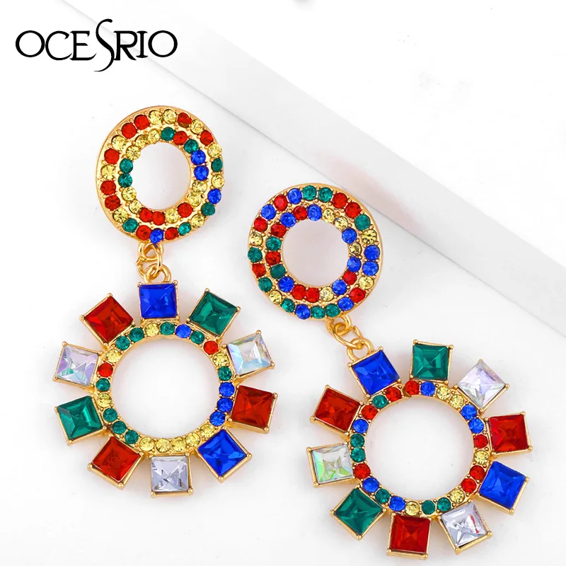 OCESRIO Роскошные позолоченные Кристальные серьги с камнями разноцветные