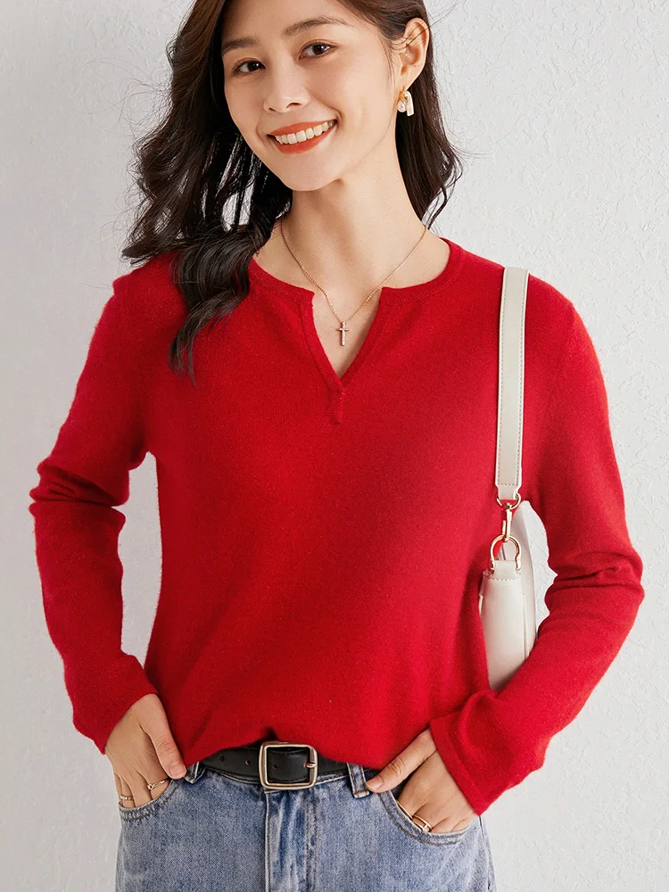 Женский джемпер из 100% тонкой шерсти пуловер с вырезом на воротнике Модный