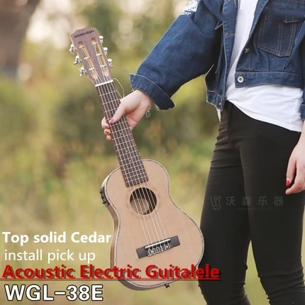 WGL-38E Топовая акустическая электрическая Guitalele Guilele 28 в мини-гитара 6 струн укулеле гитара ra красное дерево Акация ель Sapele - Цвет: WGL-38E