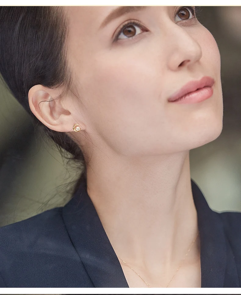 

18K Solid Yellow Gold (AU750) Women Earrings diamond Fashion Lady Jewelry girl Natural Akoya seawater Pearl