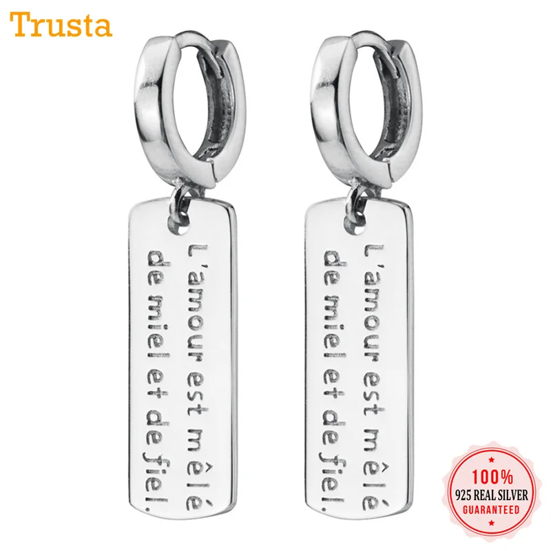 Trustdavis модные серьги из натуральной 925 пробы с геометрическим прямоугольным