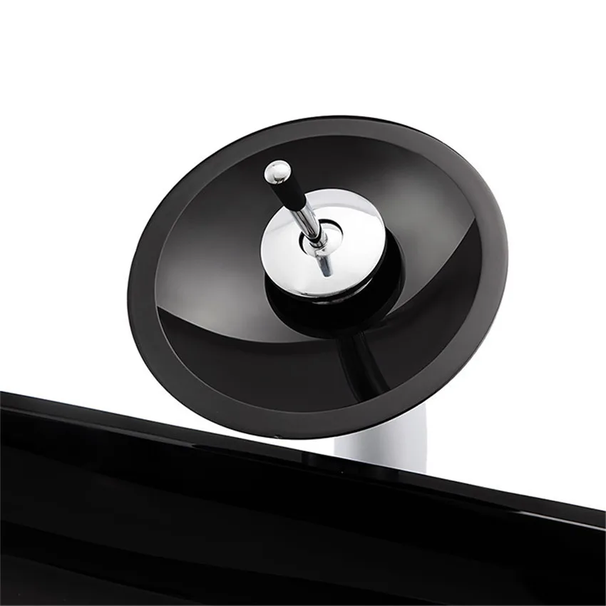 Смеситель для умывальника из черного закаленного стекла набор латуни Овальный