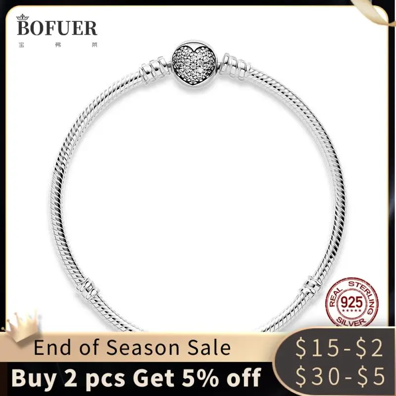 

925 Sterling Silver Charm Bracelet Shining heart-shaped chain link snake-shaped Bracelet For Women Charm Beads Jewelry Gift Sexy