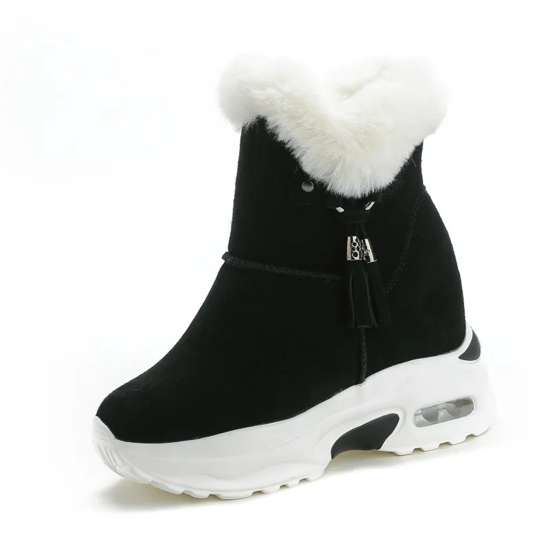 

2019 winter plus velvet height increase female genuine leather shoes rabbit fur tassel cotton women sneakers thick bottom