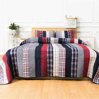 pure cotton striped printing handmake patchwork quilt 3pcs thicken bedcover bedspread pillow sham twin full queen king size yh